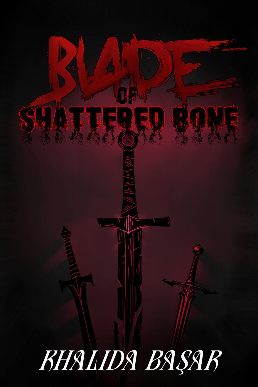 Description to come Image is a book cover overwhelmingly slathered in red and black, titled Blade of Shattered Bone, showing three black-outlined, red-glowing blades under a title that looks like it is written in blood and on fire.